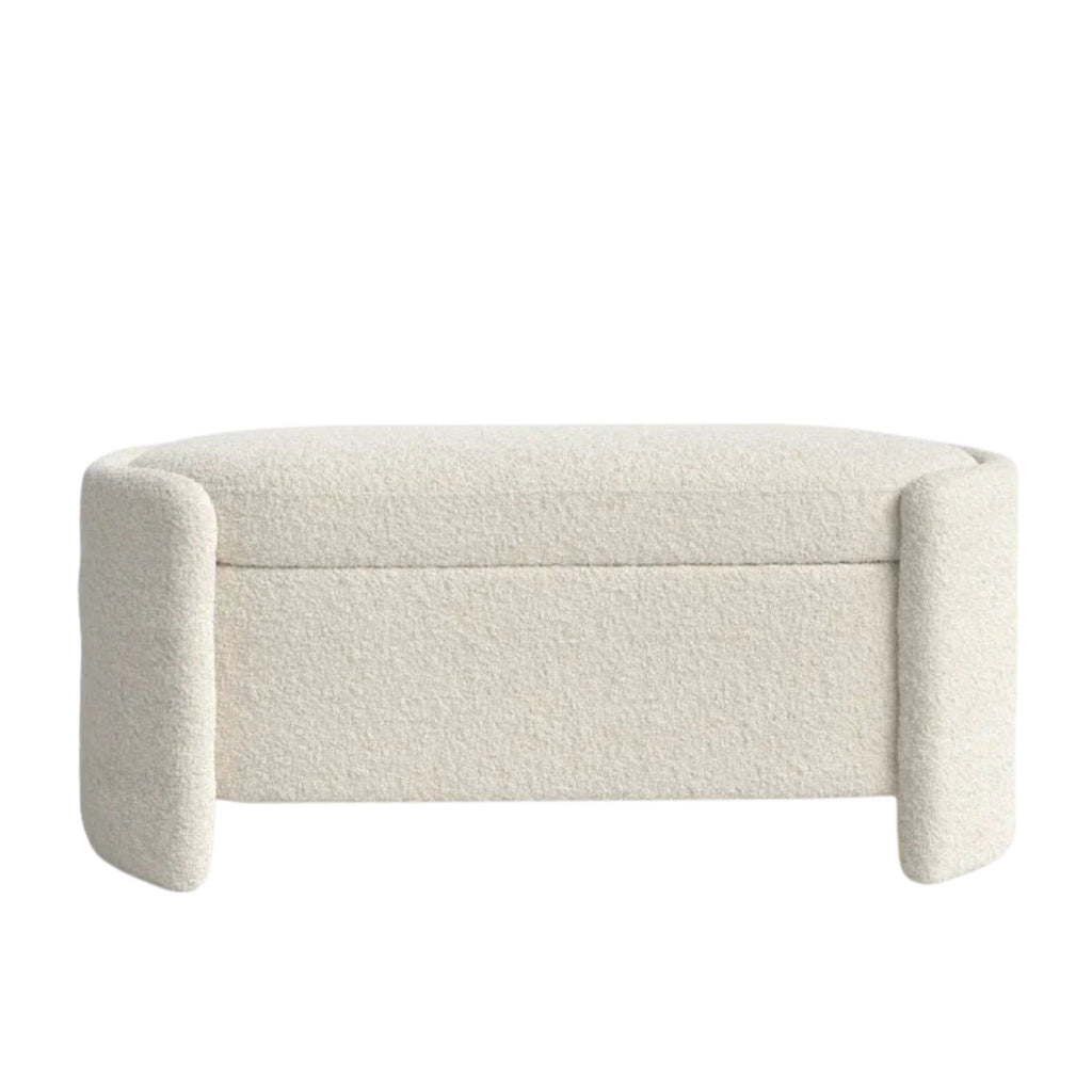 Rounded Boucle Storage Bed Side Bench