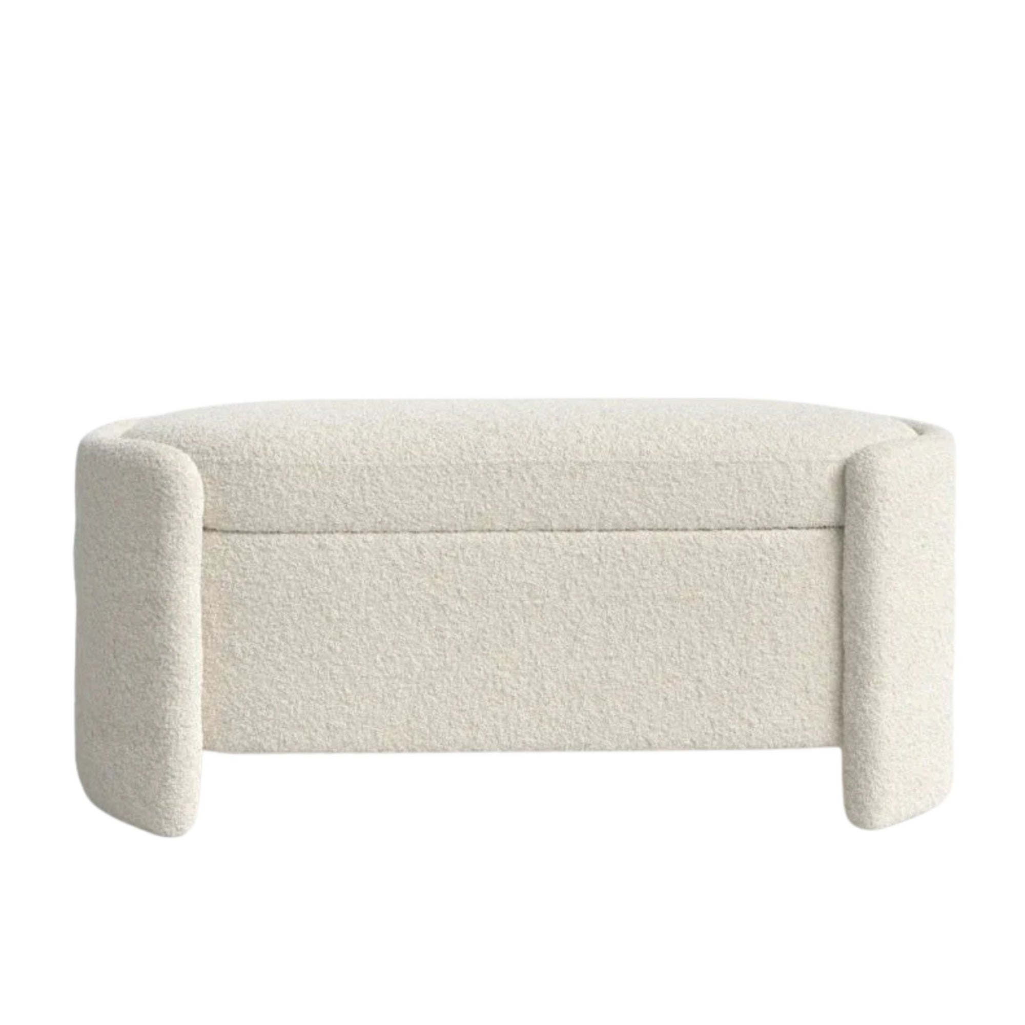 Rounded Boucle Storage Bed Side Bench