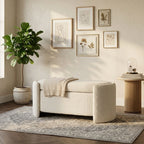 Rounded Boucle Storage Bed Side Bench
