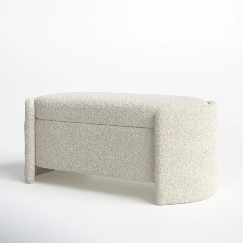 "Beige storage bench on a white background"