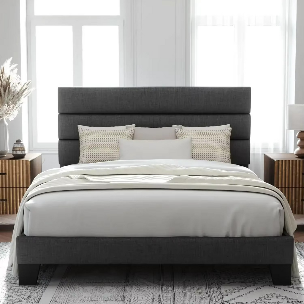 Sleek Upholstered Platform Bed with Channel-Tufted Headboard