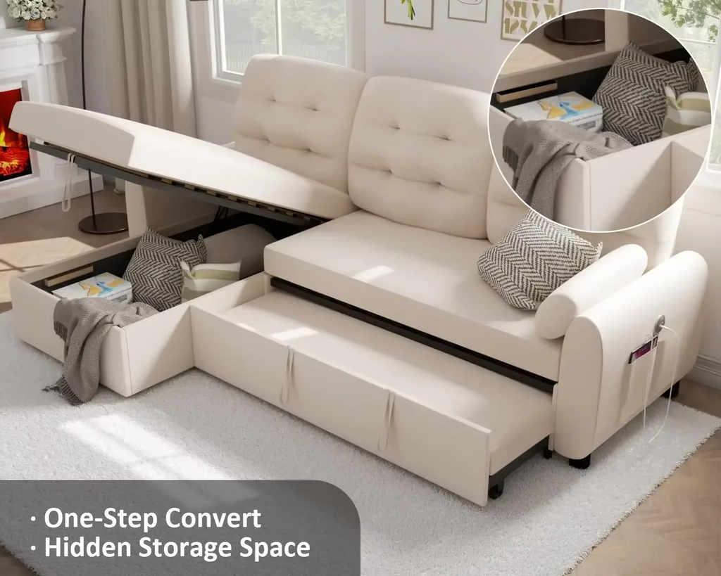 Sectional Sofa Couch Sleeper Sofa Bed with Reversible Storage Chaise Pull Out Couch