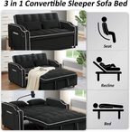 3 in 1 Sleeper Sofa Couch Bed, Velvet Convertible Loveseat Sleeper Sofa Bed, Pull Out Sofa Bed With USB Port