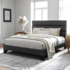 Sleek Upholstered Platform Bed with Channel-Tufted Headboard