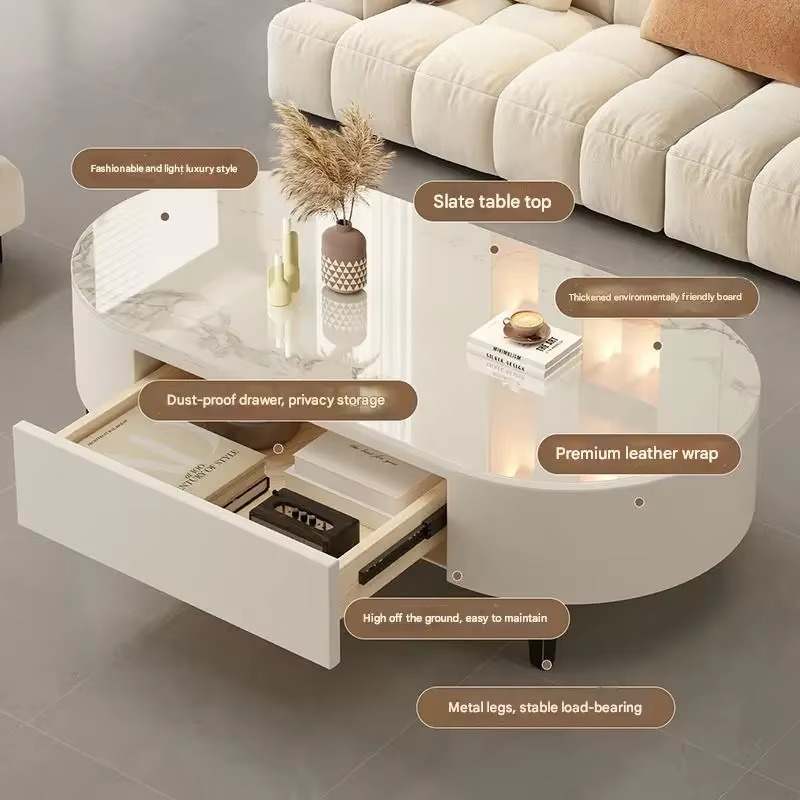 Modern Simple Coffee Table Living Room Floor Cheap Oval Organizer