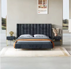 Modern Black Velvet Bed, High Headboard Design.