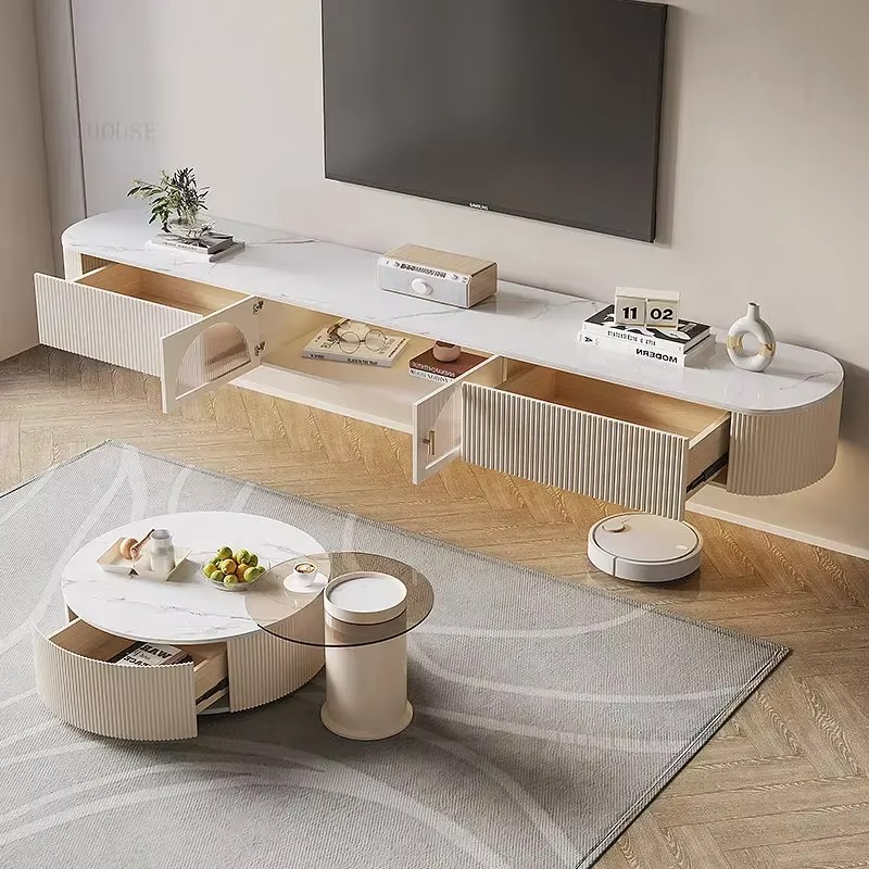 Light Luxury Suspended TV Cabinets Nordic Living Room Furniture Modern Home Small Apartment TV Stands Coffee Table Combination