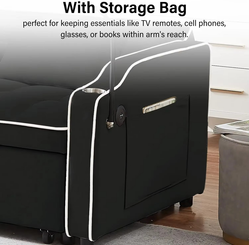 3 in 1 Sleeper Sofa Couch Bed, Velvet Convertible Loveseat Sleeper Sofa Bed, Pull Out Sofa Bed With USB Port