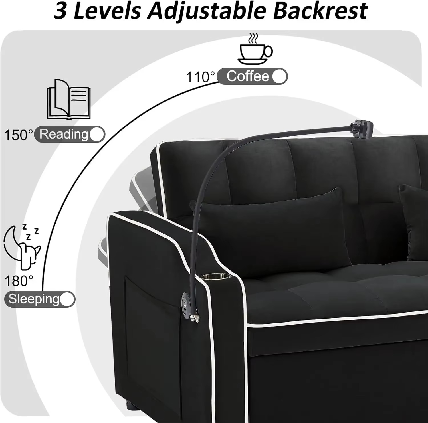 3 in 1 Sleeper Sofa Couch Bed, Velvet Convertible Loveseat Sleeper Sofa Bed, Pull Out Sofa Bed With USB Port