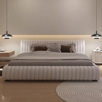 Ribbed Upholstered Low Profile Bed Frame