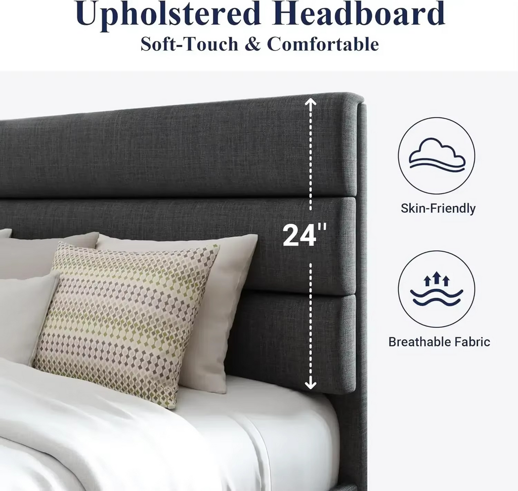 Sleek Upholstered Platform Bed with Channel-Tufted Headboard