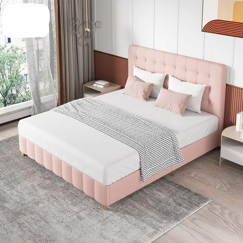 Upholstered Bed Diamond Tufted Headboard Kids Children Girls Bedroom Furniture Bedding Sets With Platform Frame