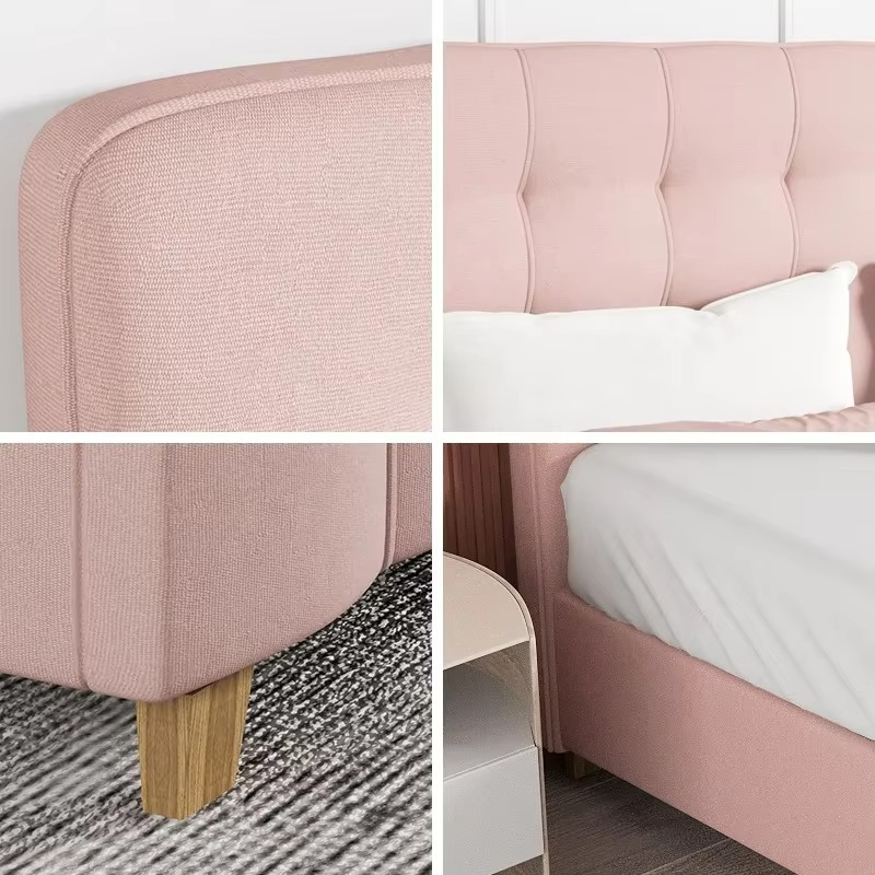 Upholstered Bed Diamond Tufted Headboard Kids Children Girls Bedroom Furniture Bedding Sets With Platform Frame