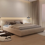 Ribbed Upholstered Low Profile Bed Frame