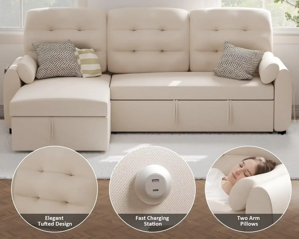 Sectional Sofa Couch Sleeper Sofa Bed with Reversible Storage Chaise Pull Out Couch