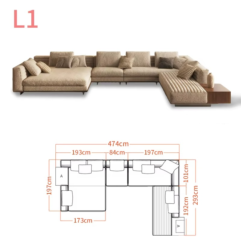 Modern Modular L- Shaped Sectional Sofa With Built in Side Table