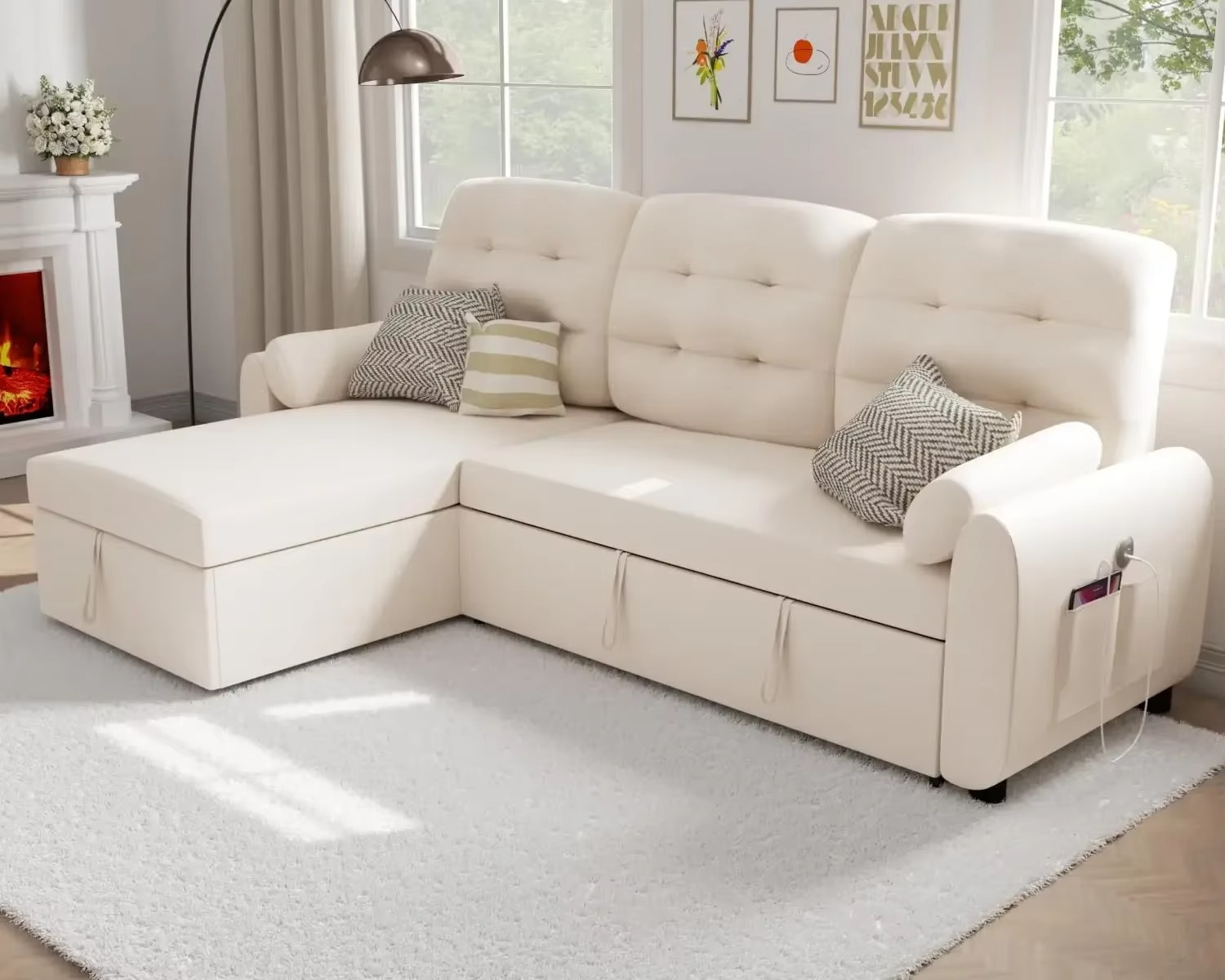 Sectional Sofa Couch Sleeper Sofa Bed with Reversible Storage Chaise Pull Out Couch