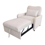 White upholstered chair with ottoman on a white background. Sleeper sofa, sectional sofa, Living room furniture, bedroom furniture, outdoor furniture. 