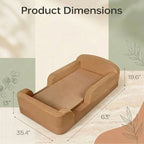 Measurement chart of a brown pet bed with dimensions on a neutral background