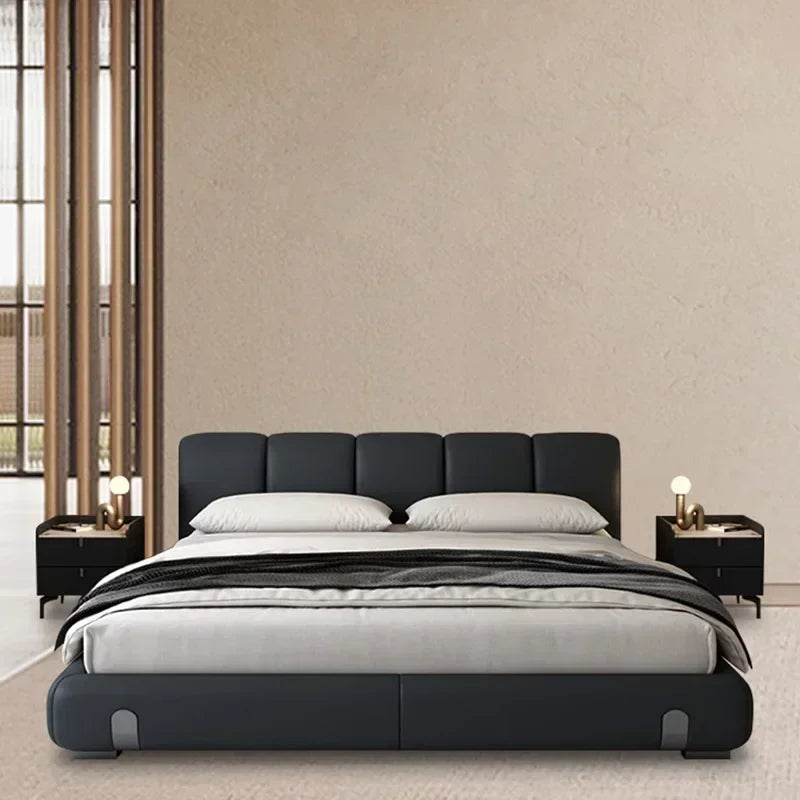 Elegant Modern Upholstered Bed in Leather