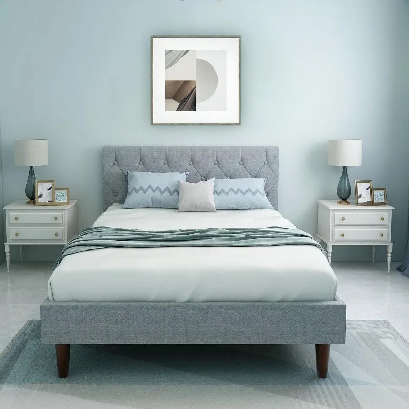 Classic Upholstered Bed with Deep Button Tufting Headboard