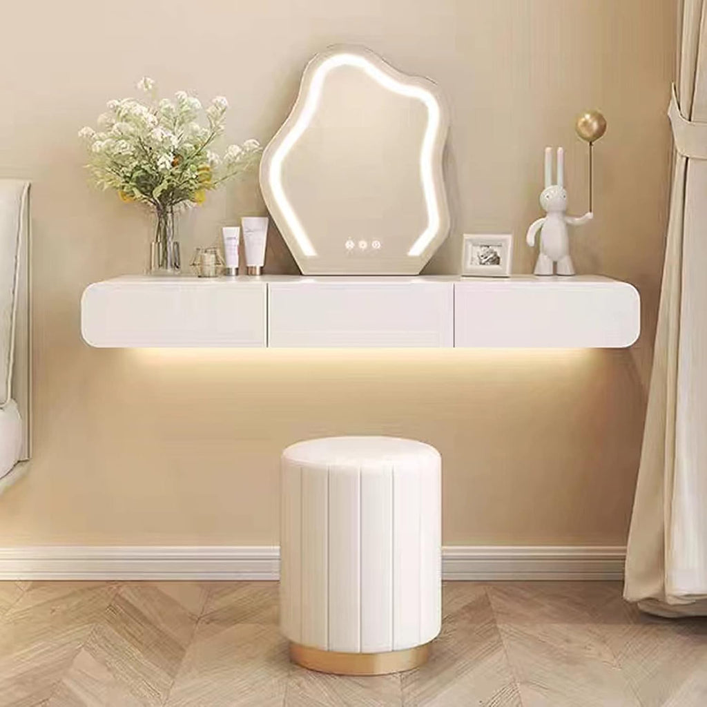 Sleek Vanity Table with Lighted Mirror and Stool.