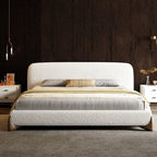 Japandi Minimalist Upholstered Platform Boucle Bed with Wooden Legs