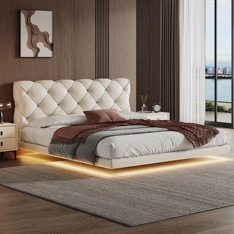 Floating Lighting Bed Frame with Tufted Headboard