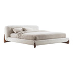 Japandi Minimalist Upholstered Platform Boucle Bed with Wooden Legs