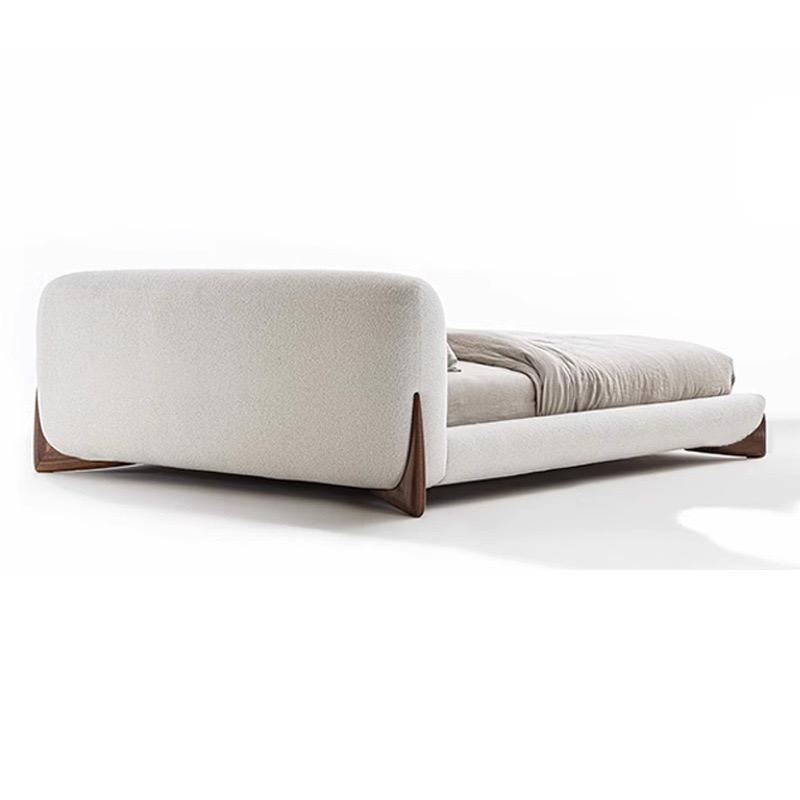Japandi Minimalist Upholstered Platform Boucle Bed with Wooden Legs
