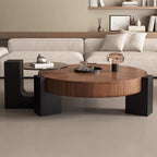 Modern Wooden Coffee Table with Side Top Tempered Glass