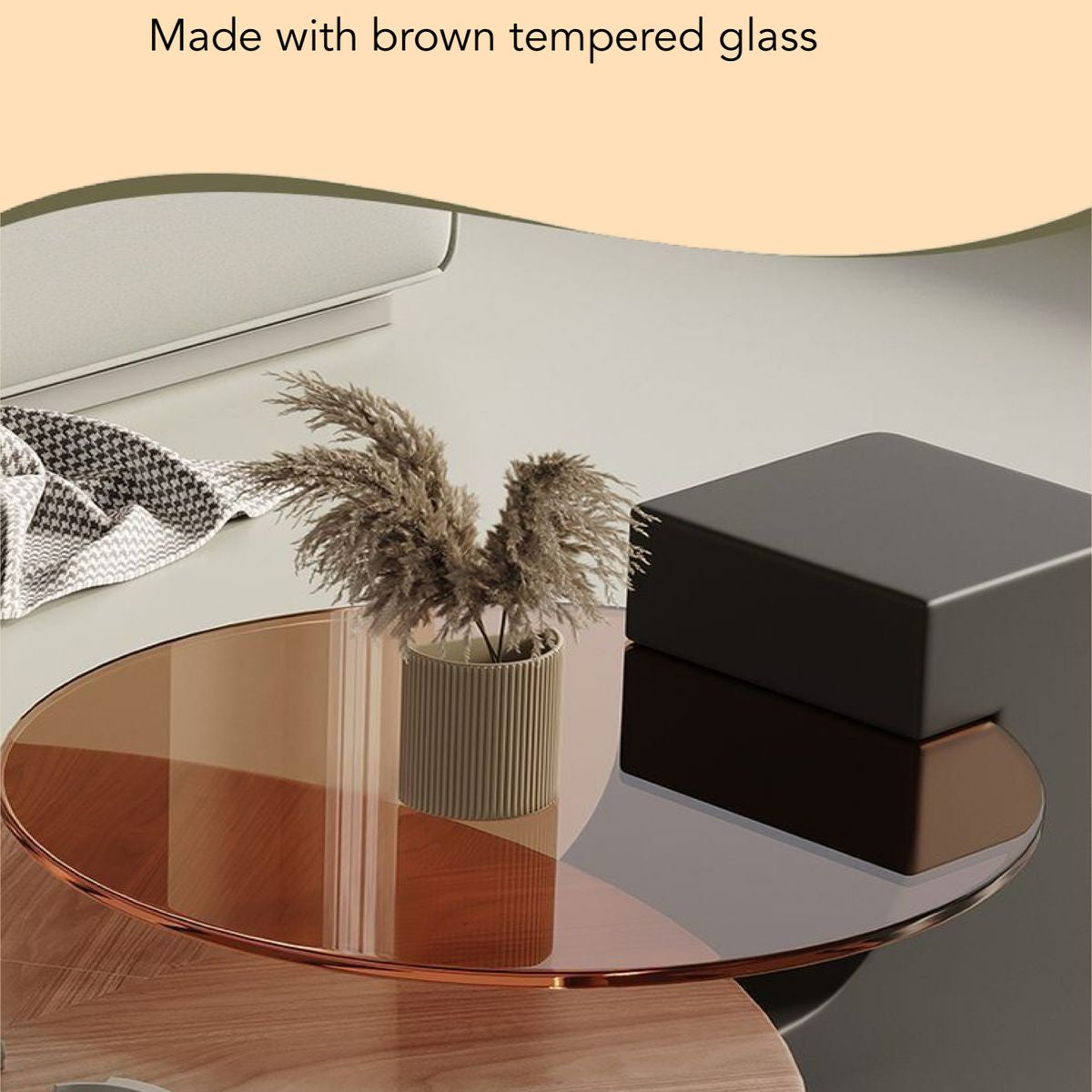 Modern Wooden Coffee Table with Side Top Tempered Glass