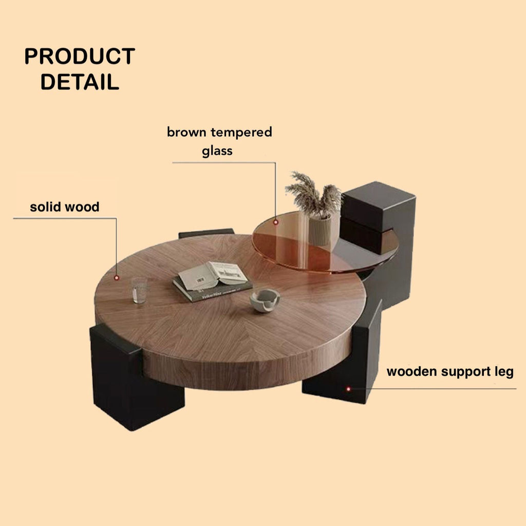 Modern Wooden Coffee Table with Side Top Tempered Glass