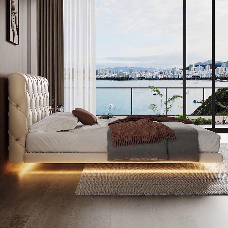 Floating Lighting Bed Frame with Tufted Headboard