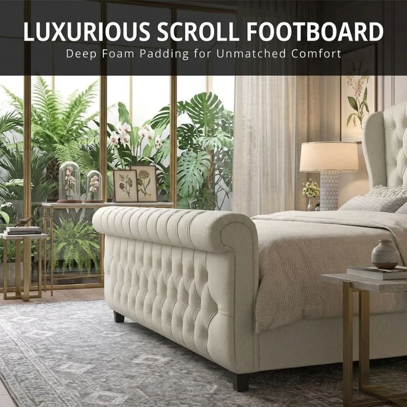Sophisticated Sleigh Bed with Button Tufted Design