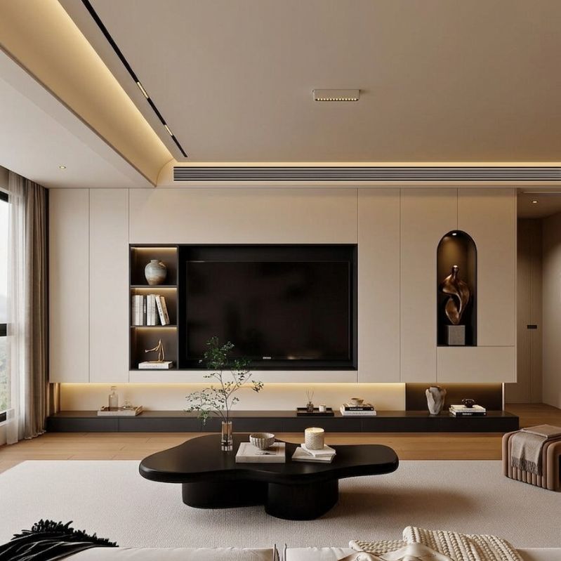 Zenith Monolith Floating Media Wall - Aesthetic Design with a Ghost Console