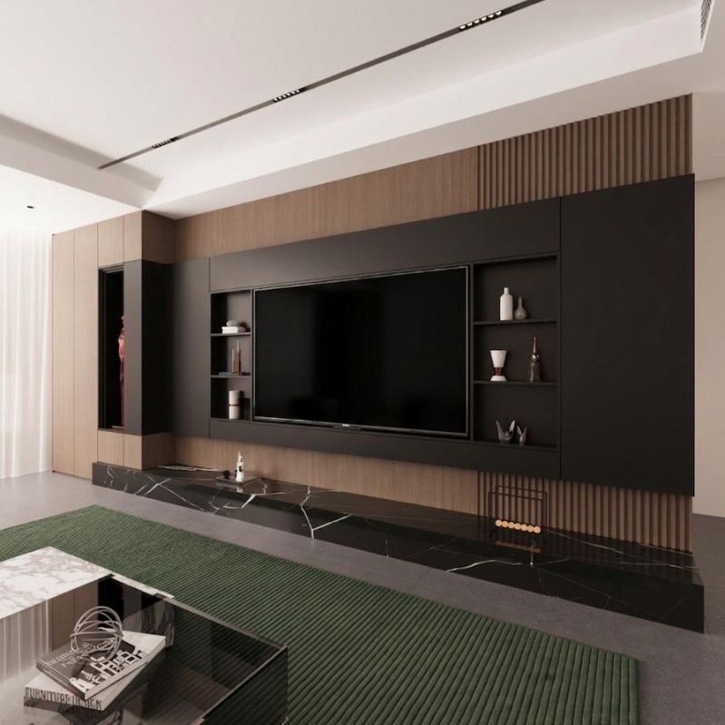 Zenith Monolith Floating Media Wall - Aesthetic Design with a Ghost Console