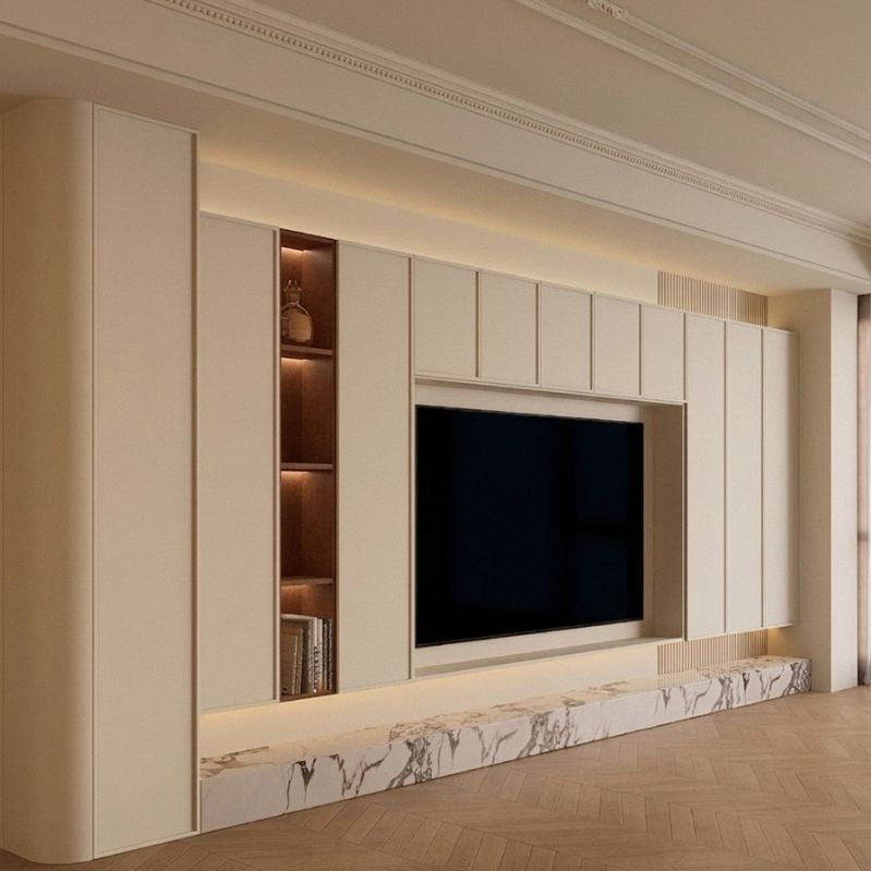 Zenith Monolith Floating Media Wall - Aesthetic Design with a Ghost Console