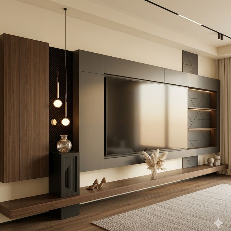 Zenith Monolith Floating Media Wall - Aesthetic Design with a Ghost Console