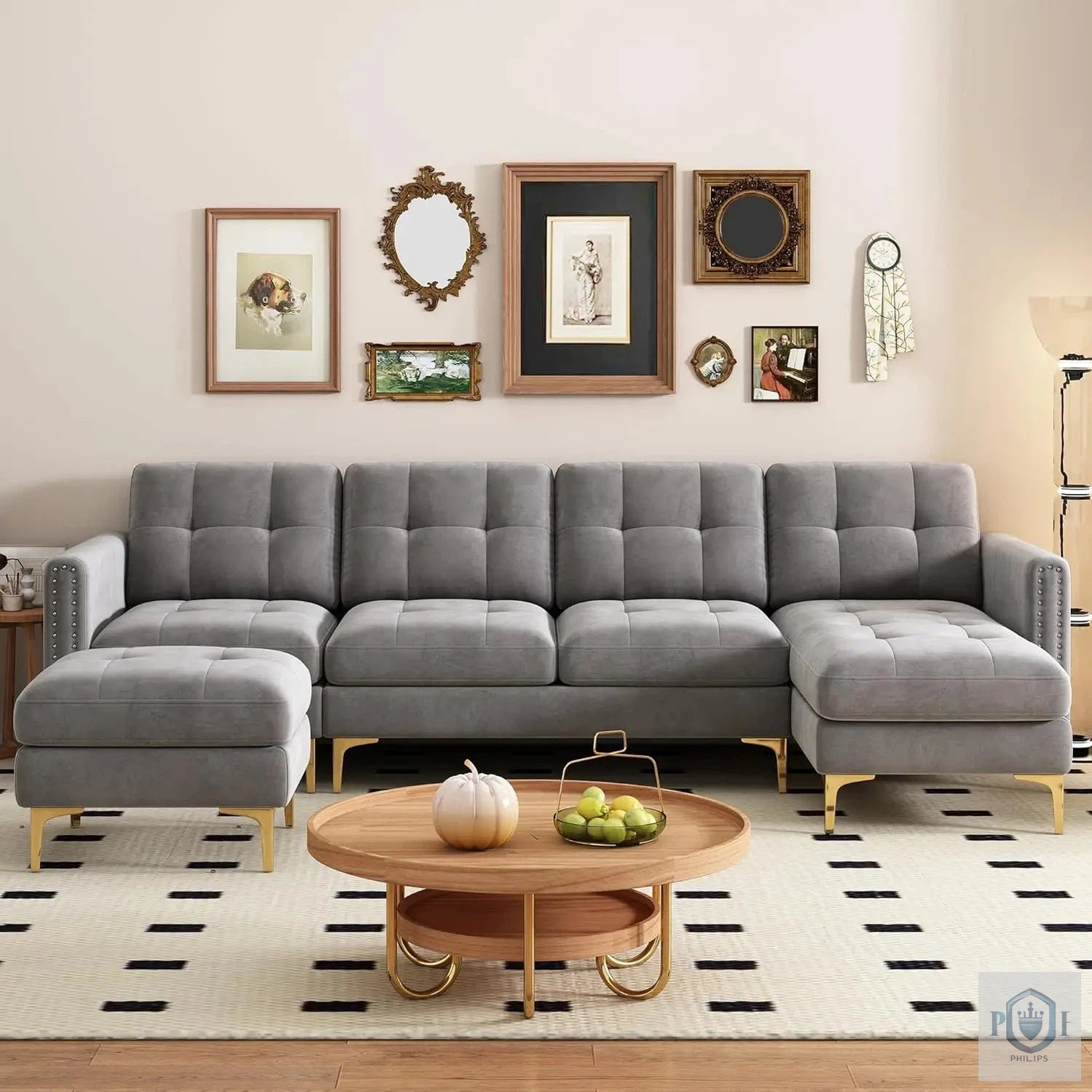 Philips Modern U Shape Style Sofa Set Fully Upholstered