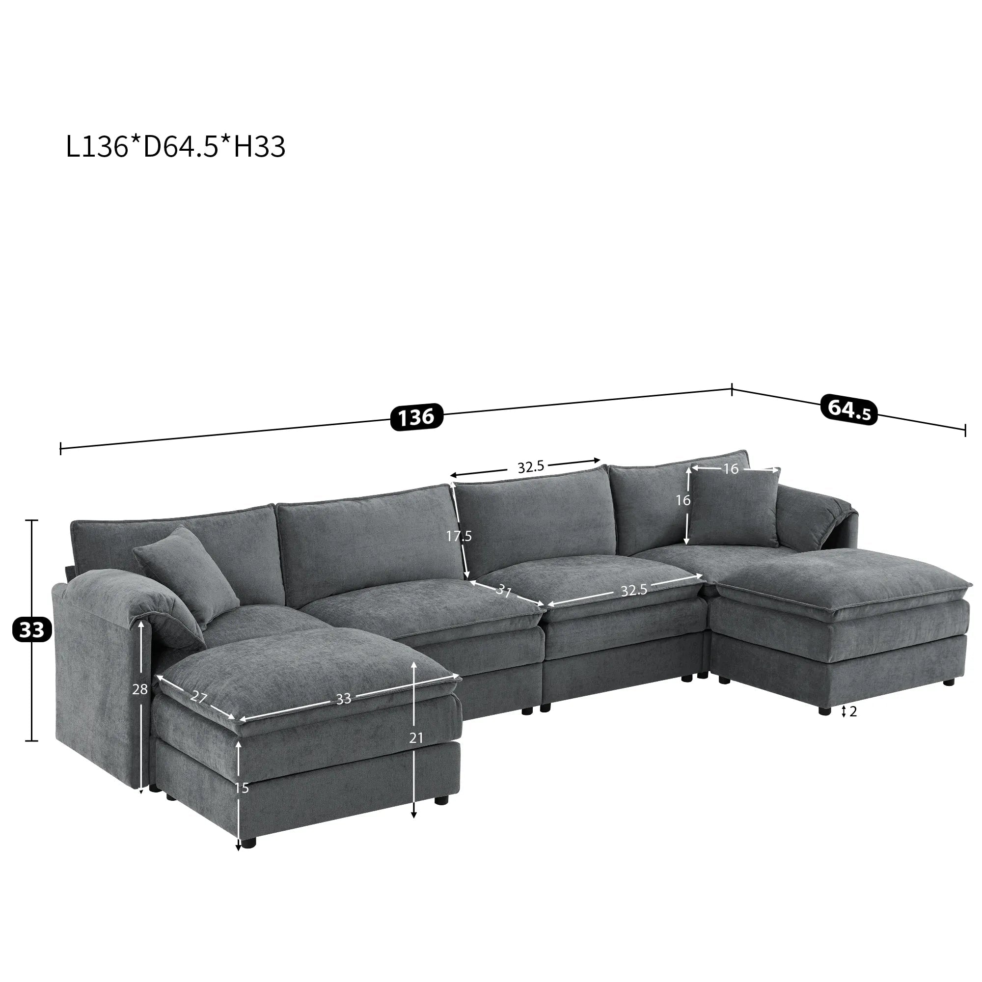 Wide Deep Seating, U-Shaped Cloud Sofa Set