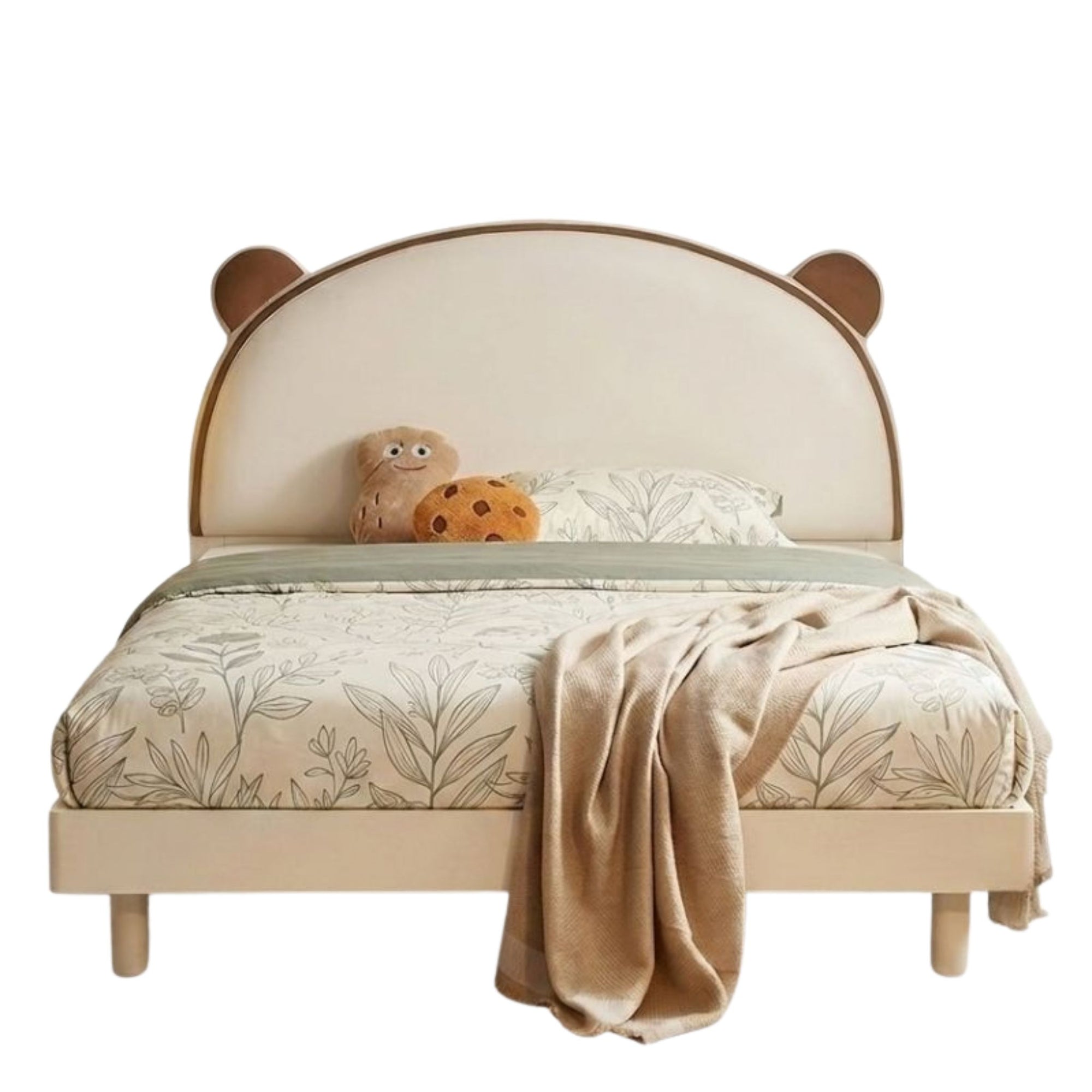 Arched Heirloom Bear Bedframe on a clean white background showing the minimalist front profile and bear-ear headboard