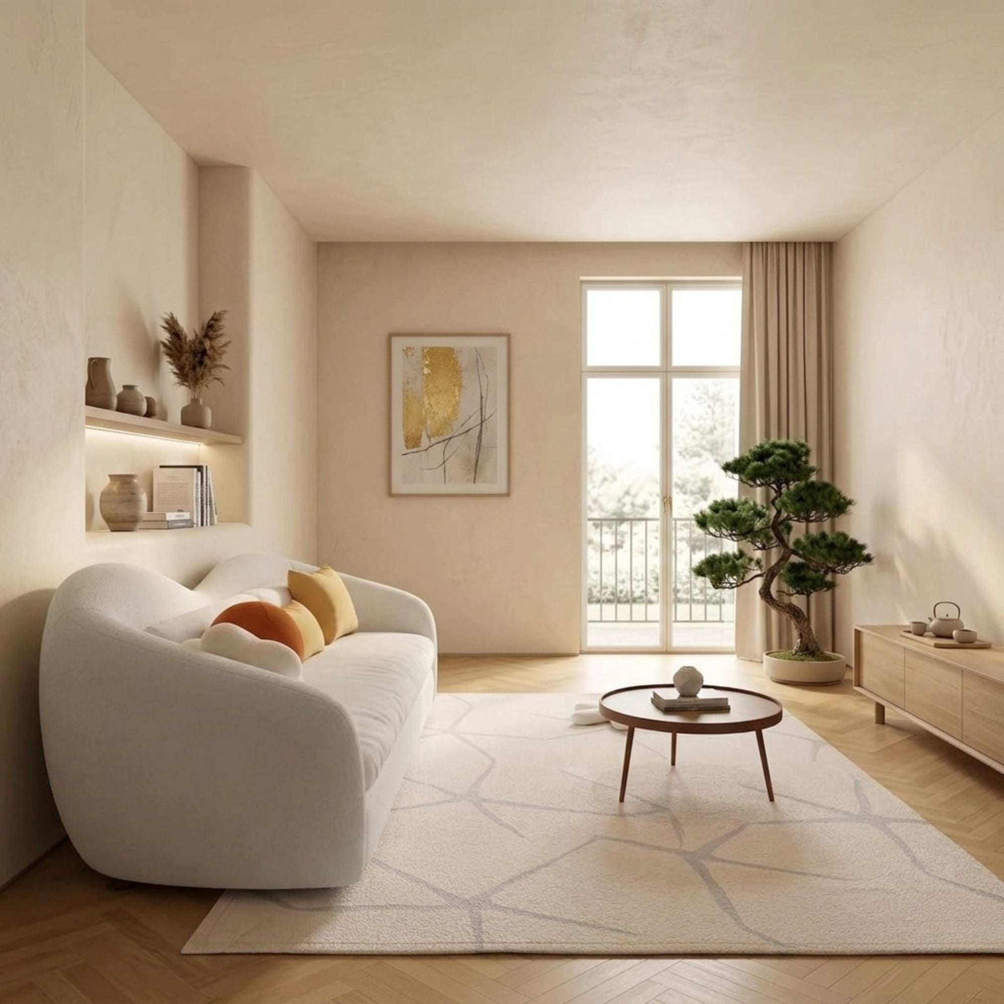Close-up view of the seamless folding mechanism and premium off-white fabric texture of the Philips Modern Homes collection