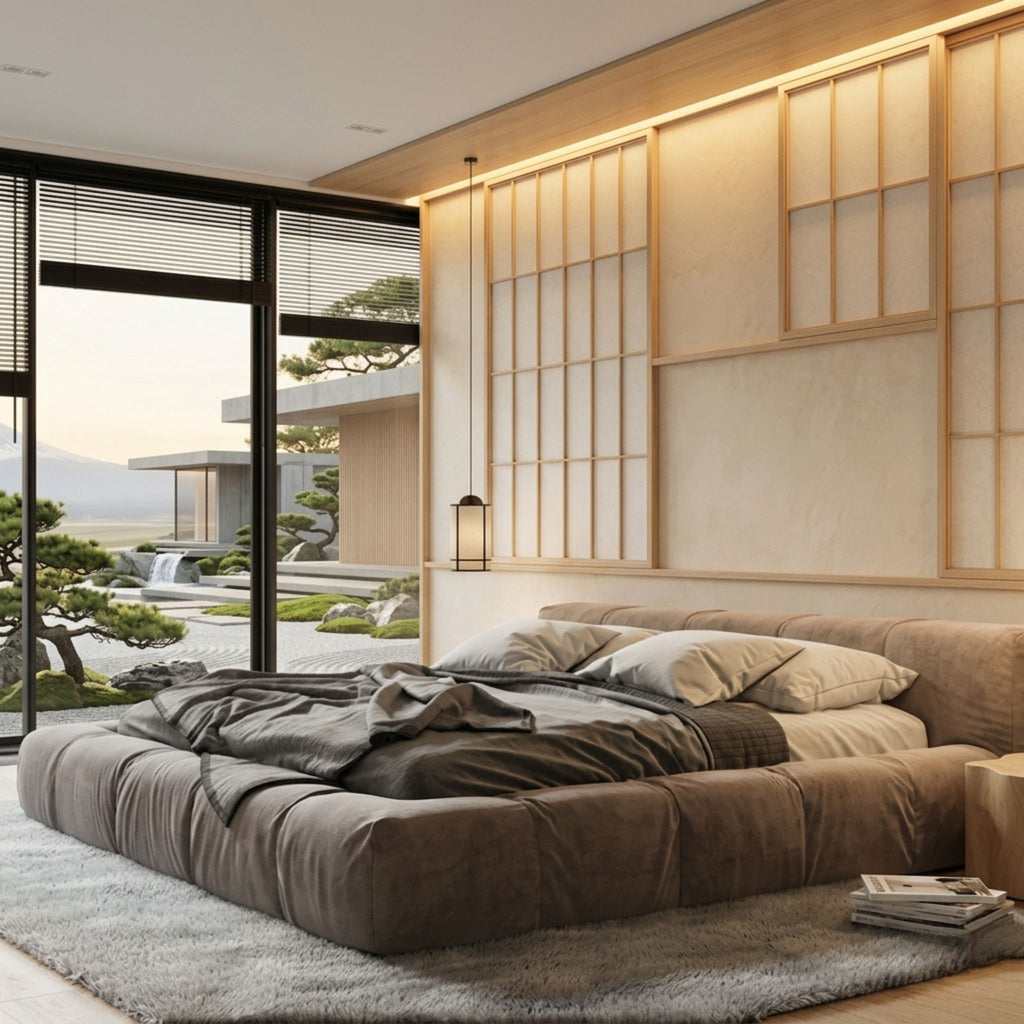 Close-up of the Astrid bed's reinforced solid wood frame construction and premium high-performance velvet upholstery detail.