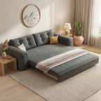 Beatrice sofa bed fully extended into a luxury sleeping platform for guests.