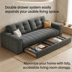 Close-up of premium velvet fabric and reinforced frame construction on the Beatrice sofa.