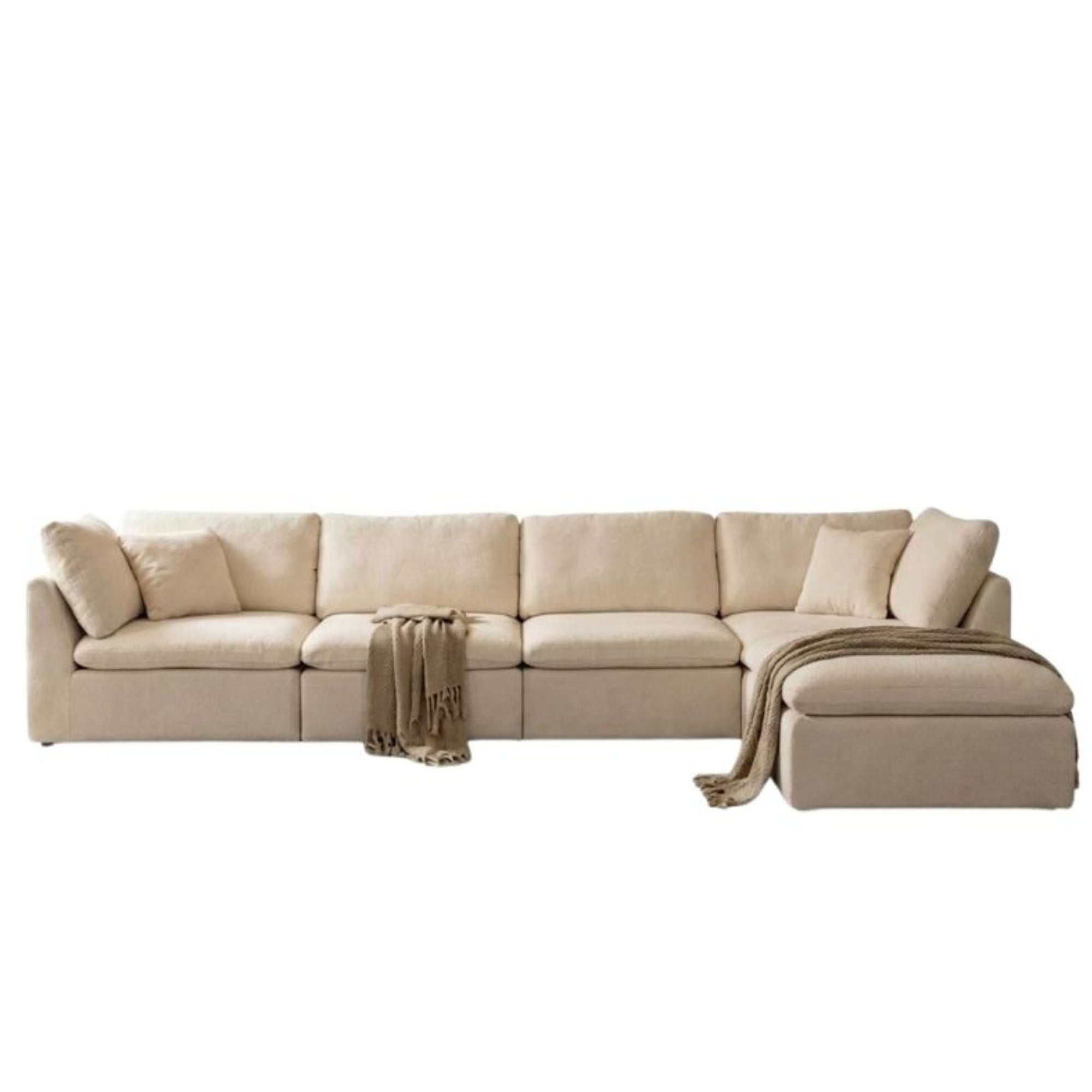 The Belvedere Linear Modular Sectional Sofa in a 300x180cm configuration, featuring a modern low-profile design by Philips Modern Homes