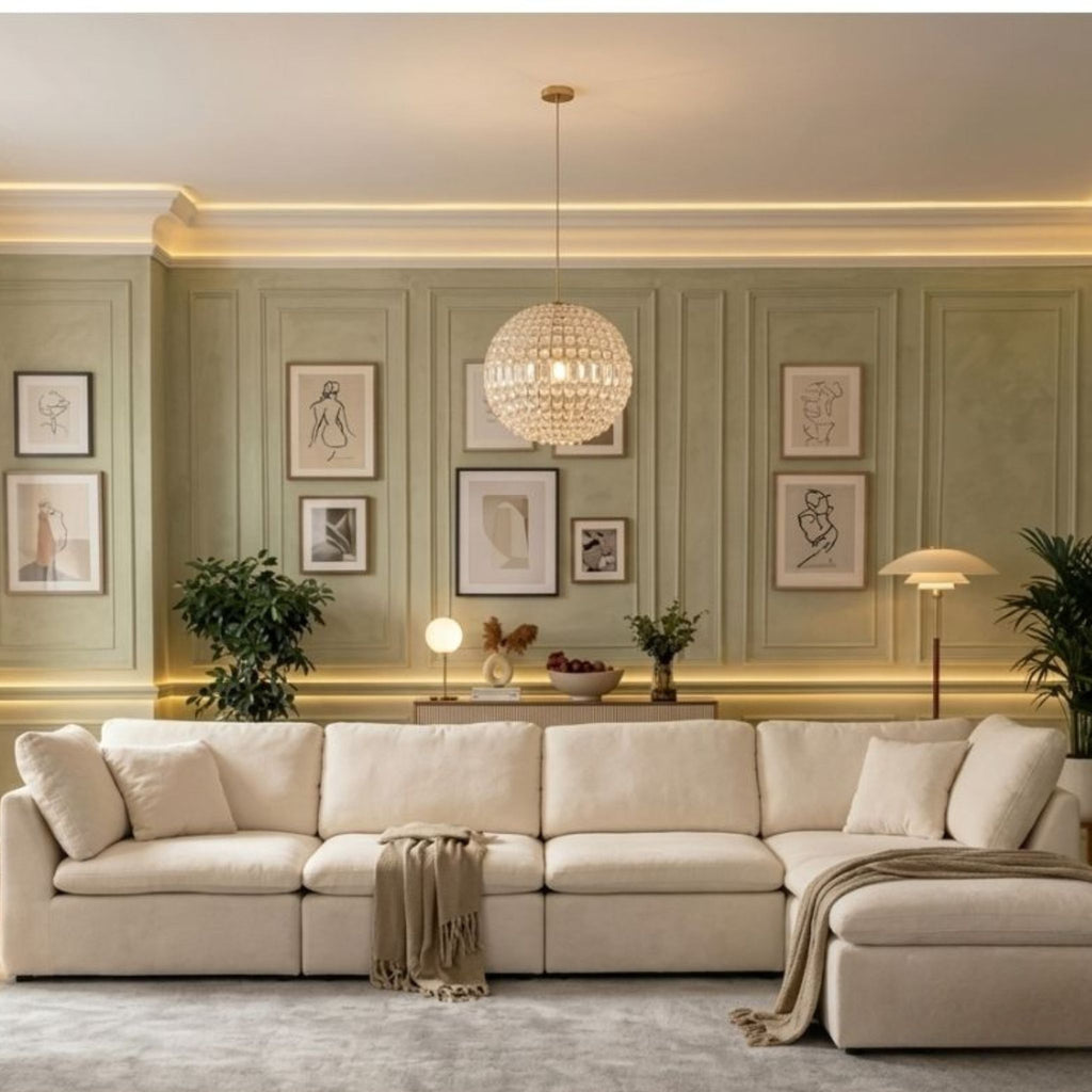 Detailed shot of the premium upholstery and reinforced solid wood frame construction of the Belvedere sectional sofa