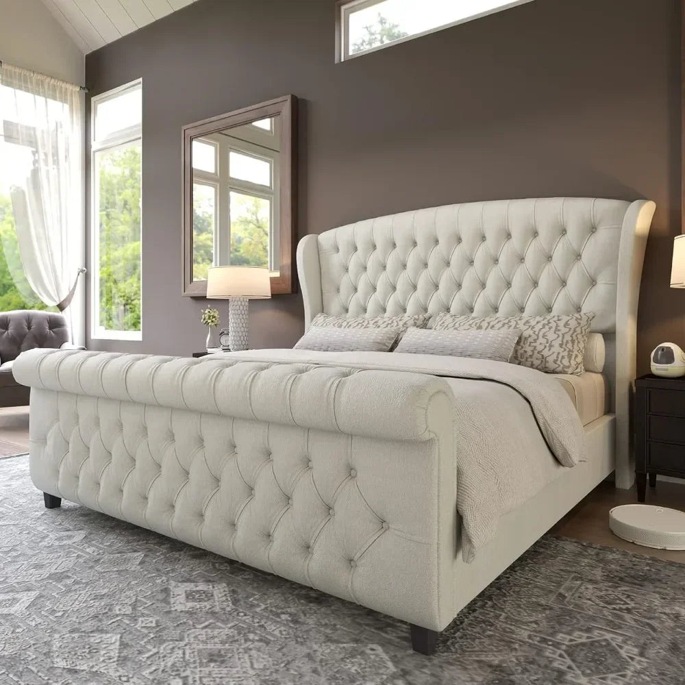 Sophisticated Sleigh Bed with Button Tufted Design