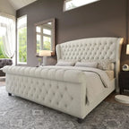 Sophisticated Sleigh Bed with Button Tufted Design